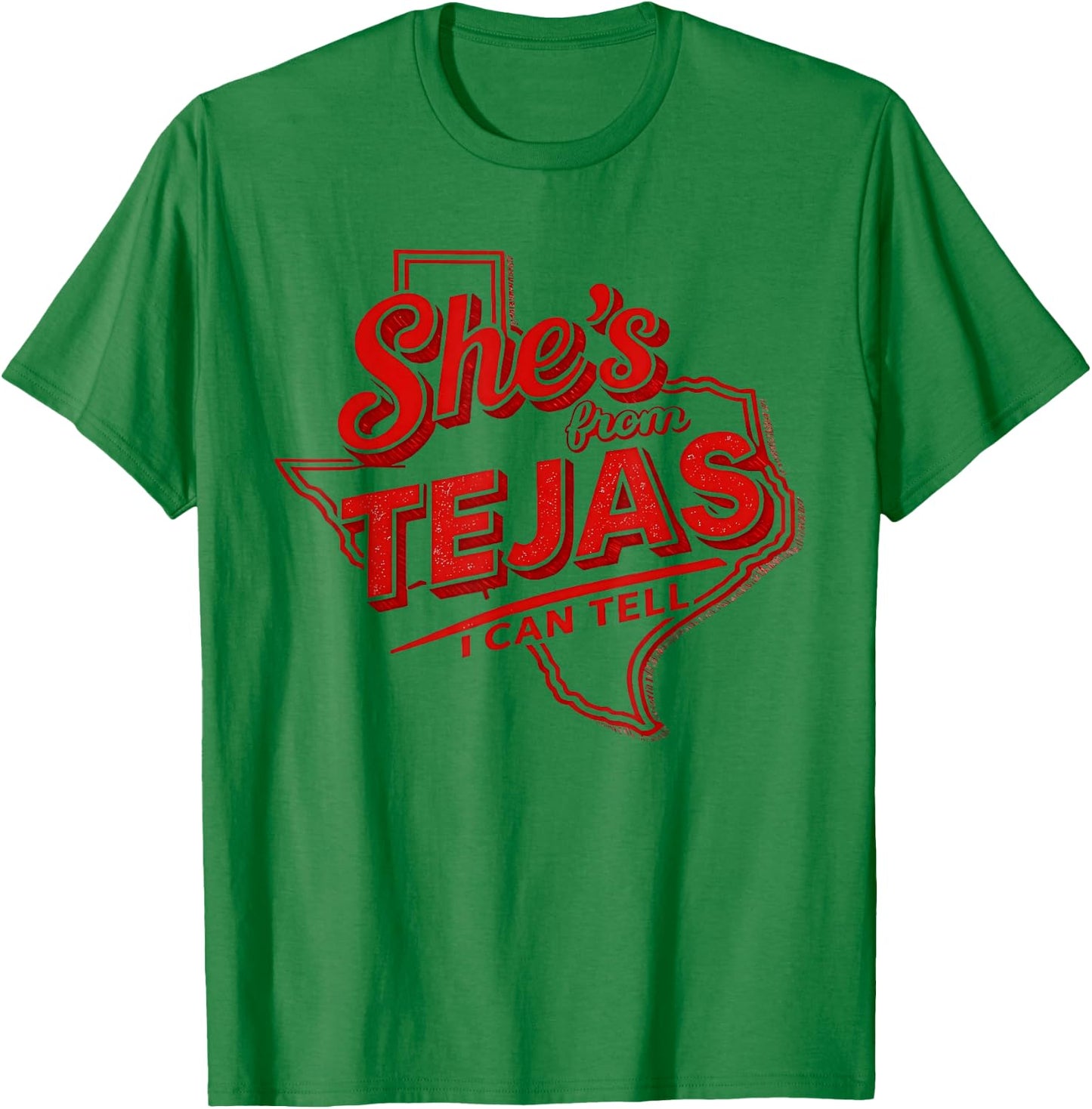 Shes from Tejas I Can Tell Texas State Map Outline T-Shirt - T-Shirt | Irish Green