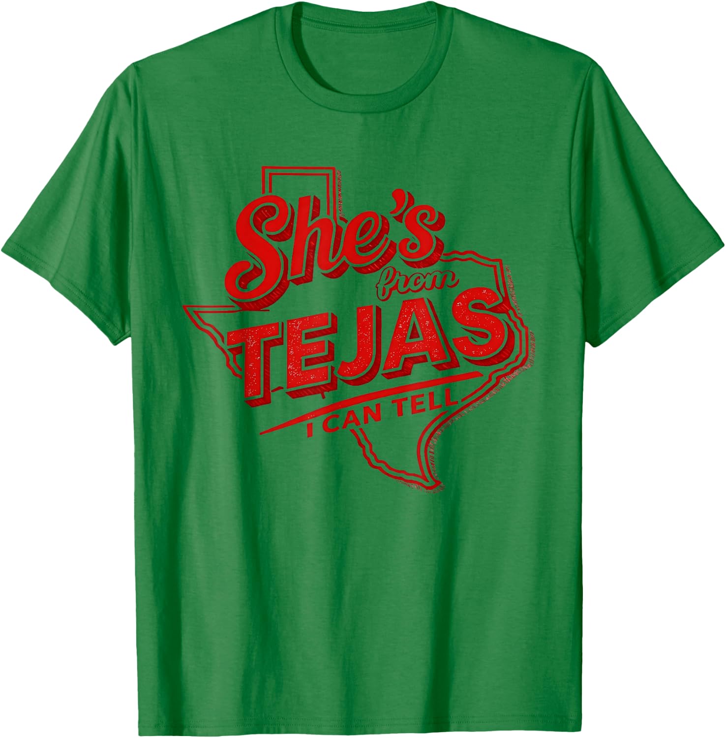 Shes from Tejas I Can Tell Texas State Map Outline T-Shirt - T-Shirt | Irish Green