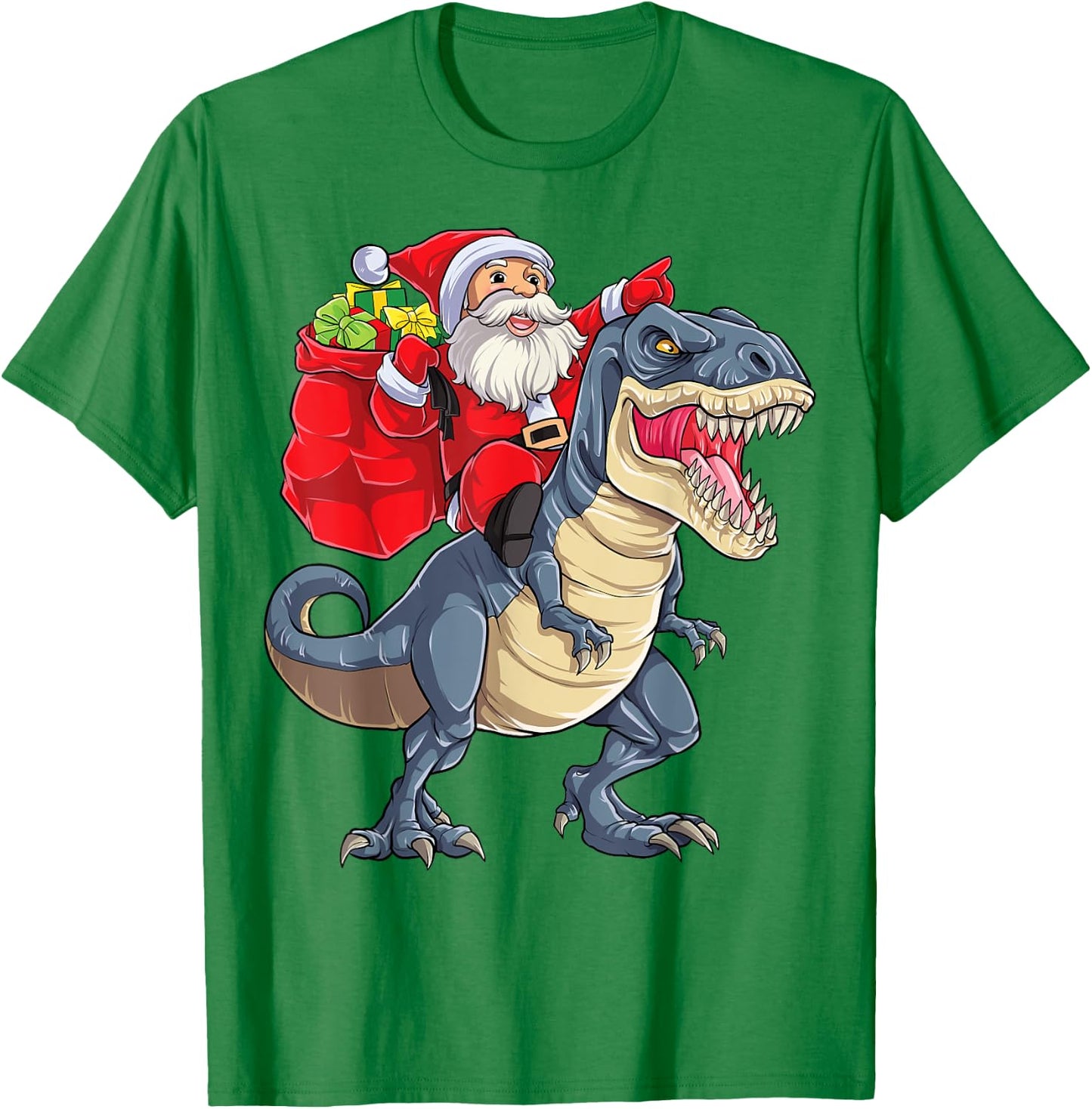 Santa Riding Dinosaur T rex Christmas Gifts Boys Men Xmas T-Shirt - T-Shirt | Irish Green