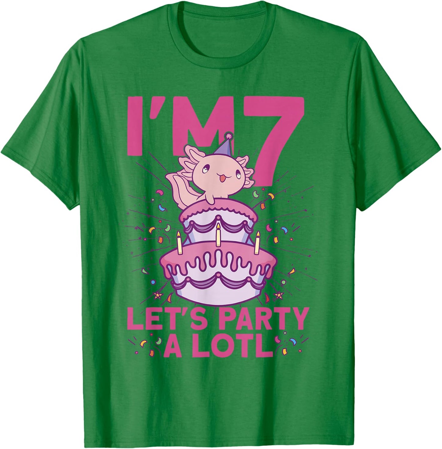 I'm 7 bday Axolotl party cute 7th Birthday Kids Axolotl T-Shirt - T-Shirt | Irish Green