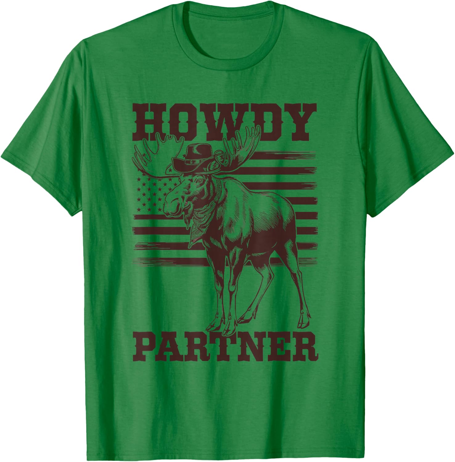 Western Cowboy Howdy Partner Moose Hunting T-Shirt - T-Shirt | Irish Green