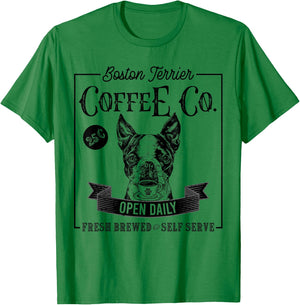 Retro Boston Terrier Coffee Funny Dog Mom Coffee Lover T-Shirt - T-Shirt | Irish Green