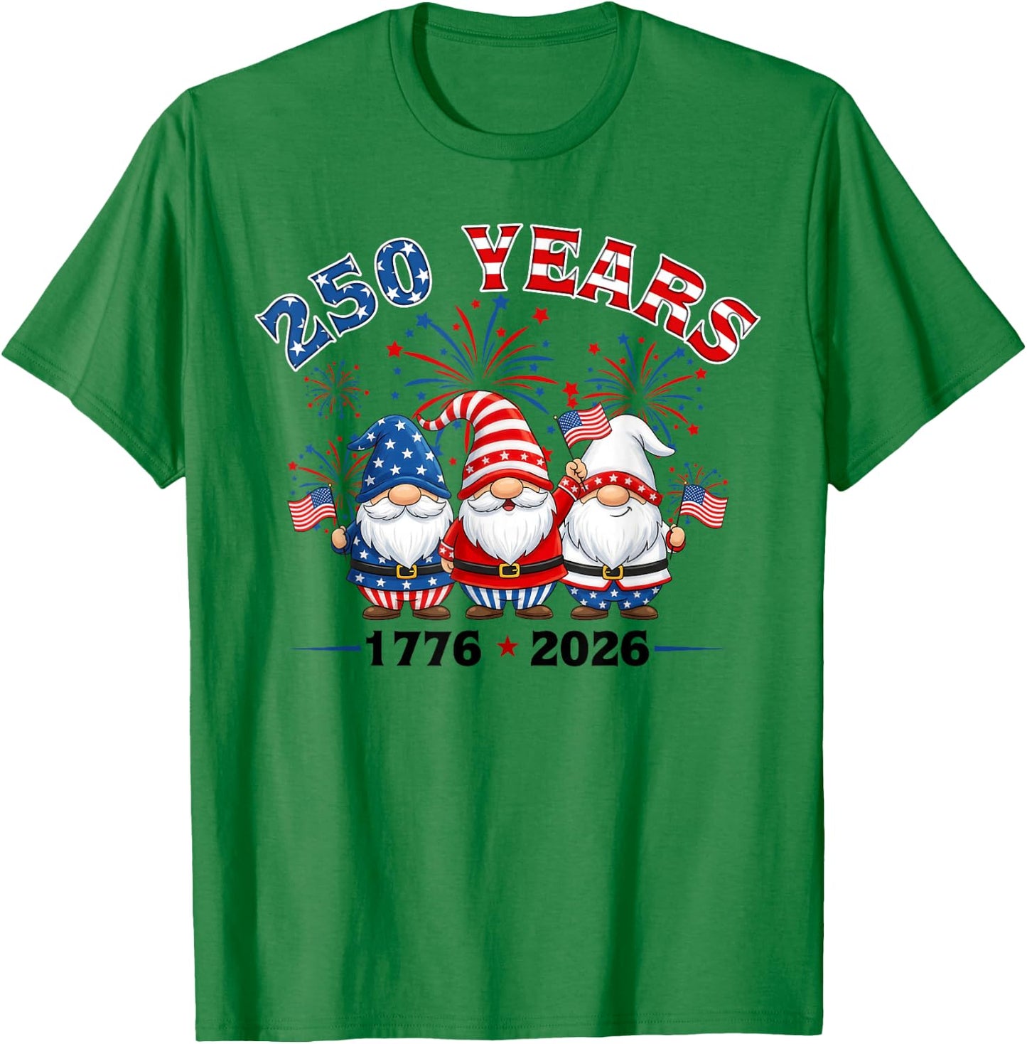 250 Years 250th Anniversary USA Patriotic 4th of July Gnome T-Shirt - T-Shirt | Irish Green