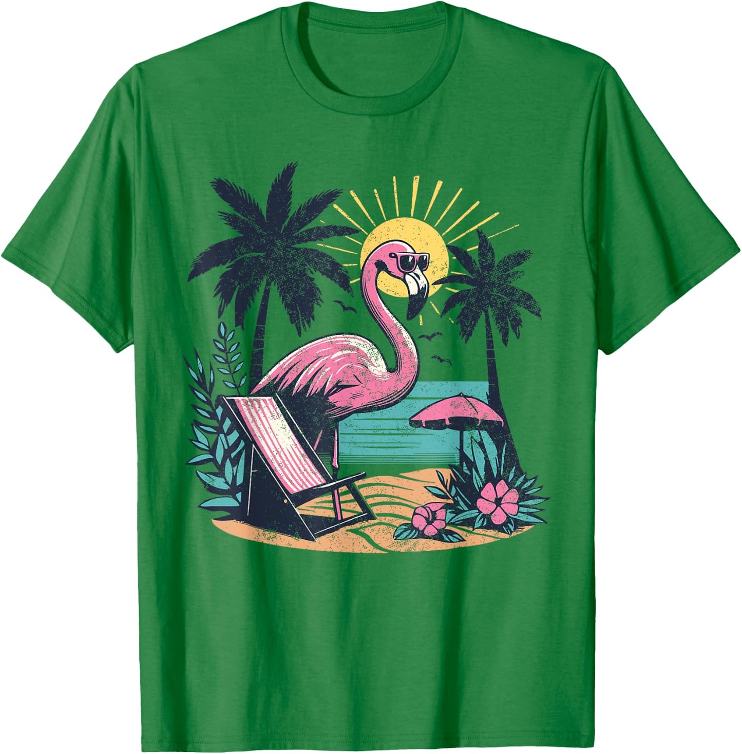 Flamingo Beach Palm Trees Tropical Summer Vacation Men Women T-Shirt - T-Shirt | Irish Green