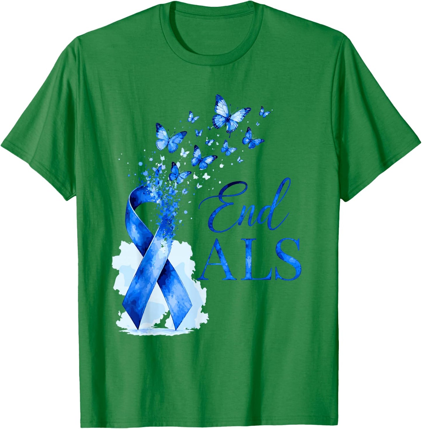 End ALS Blue Awareness Ribbon Butterflies Family Support Kid T-Shirt - T-Shirt | Irish Green