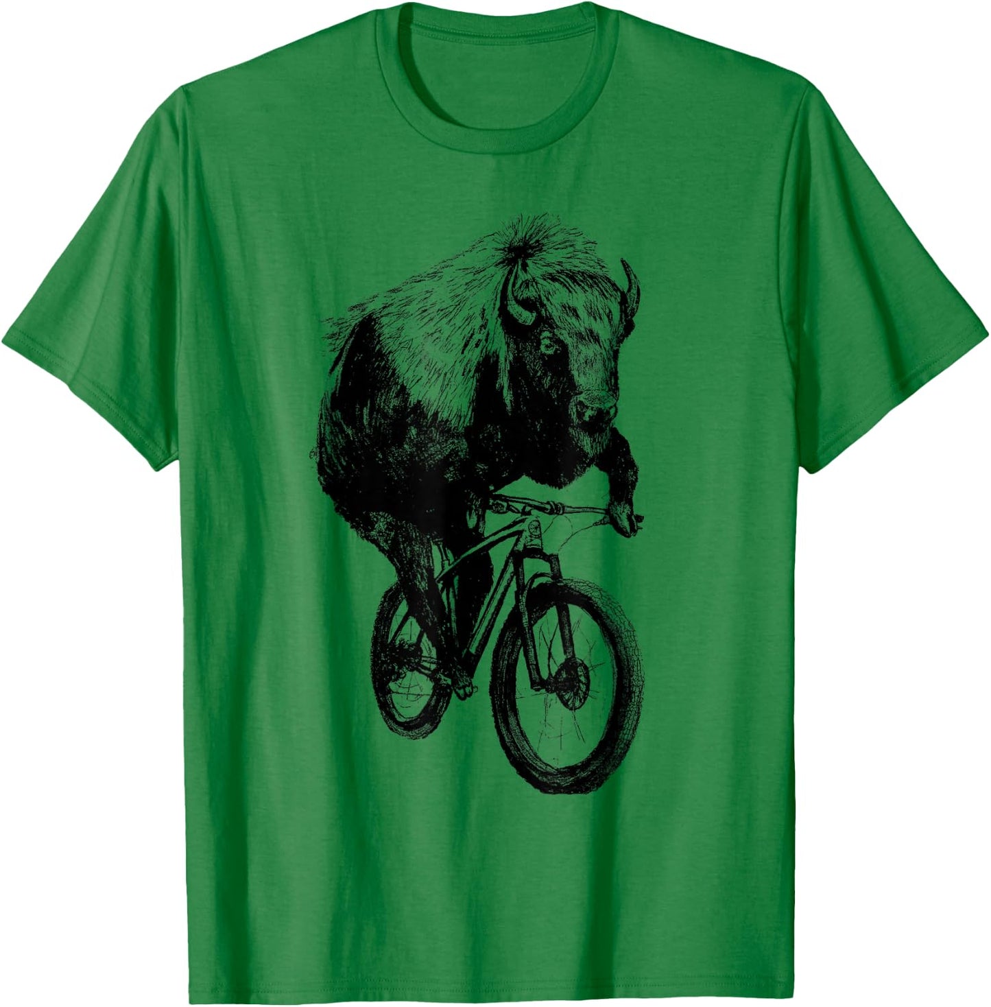 Buffalo on a Bicycle Buffalo Cycling Funny Buffalo Lover T-Shirt - T-Shirt | Irish Green