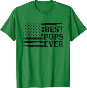 Best Pops Ever Black Vintage USA Flag Father's Day Grandpa T-Shirt - T-Shirt | Irish Green