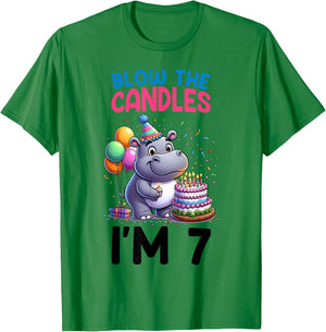 Hippo Kids 7th Birthday Party Boy 7 Year Old Bday Girl T-Shirt - T-Shirt | Irish Green