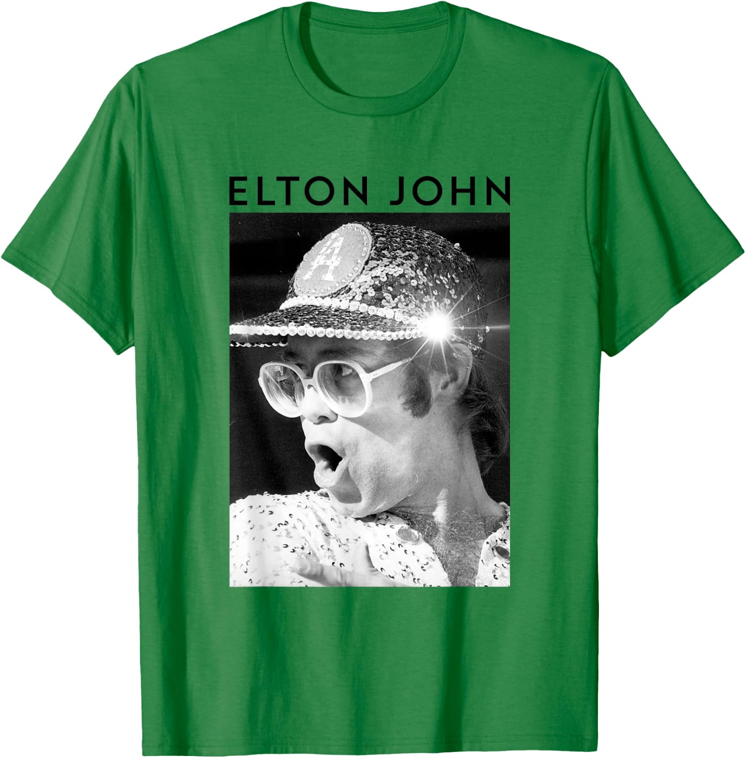Elton John Official Sequin Cap Black/White T-Shirt - T-Shirt | Irish Green