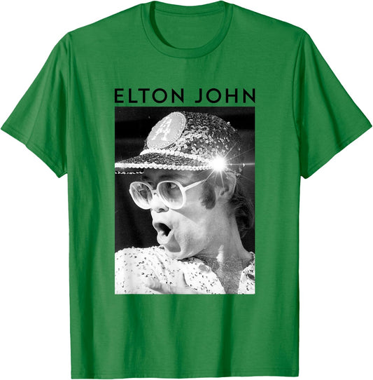 Elton John Official Sequin Cap Black/White T-Shirt - T-Shirt | Irish Green