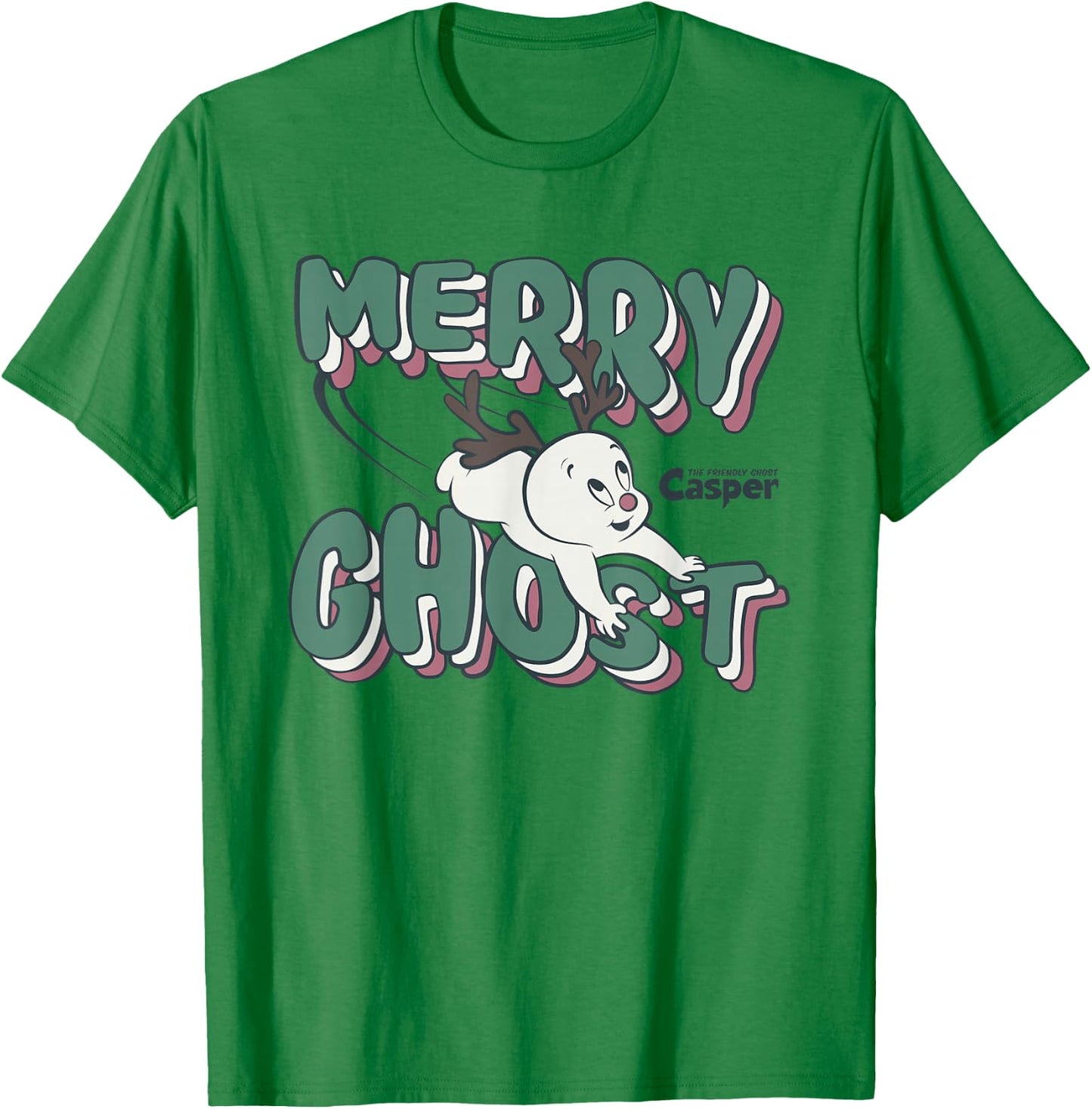 Casper the Friendly Ghost Vintage Merry Ghost Reindeer T-Shirt - T-Shirt | Irish Green