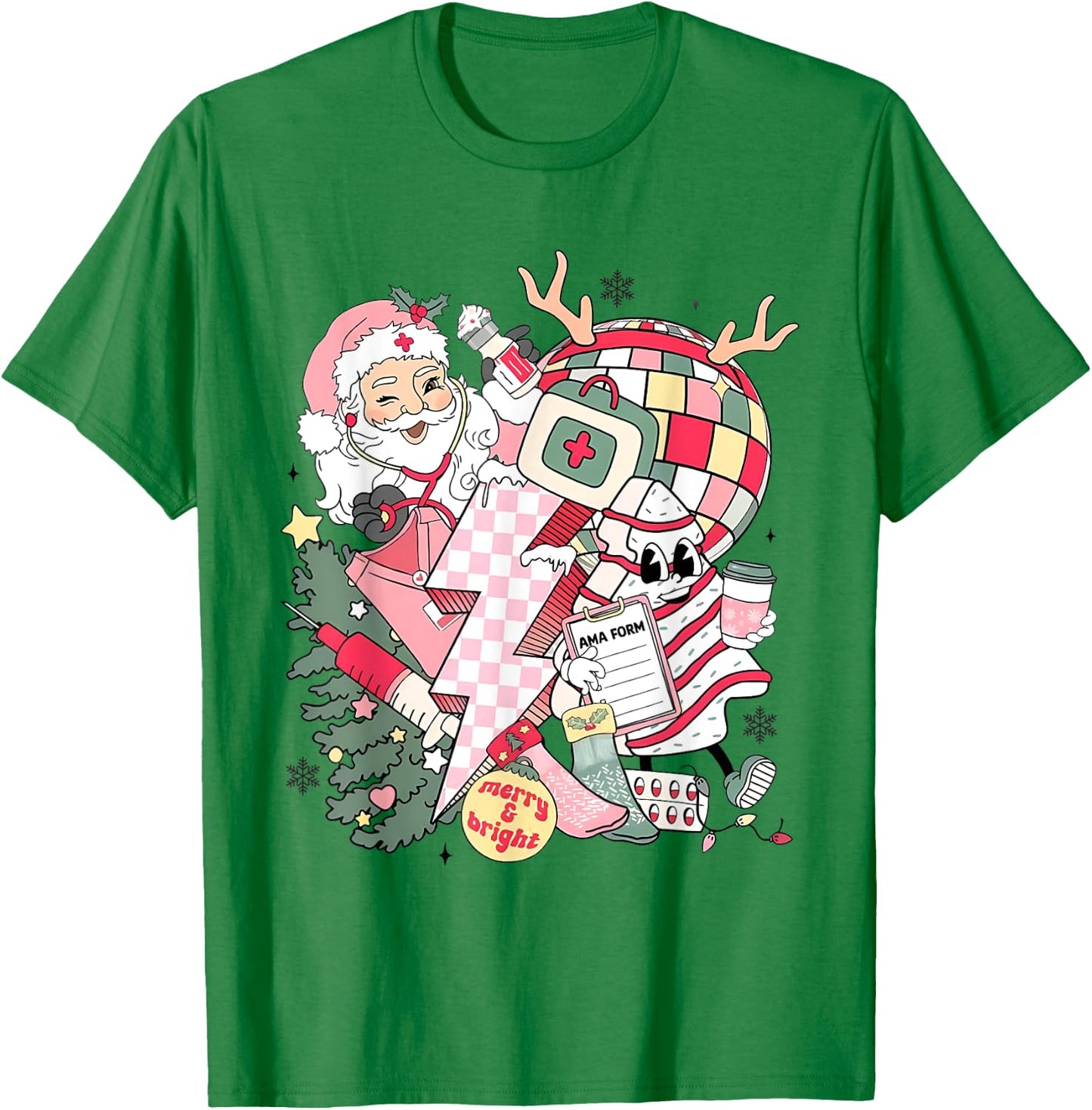 Christmas Santa Nurse Disco Ball Rn CNA Icu Med Surg Picu T-Shirt - T-Shirt | Irish Green