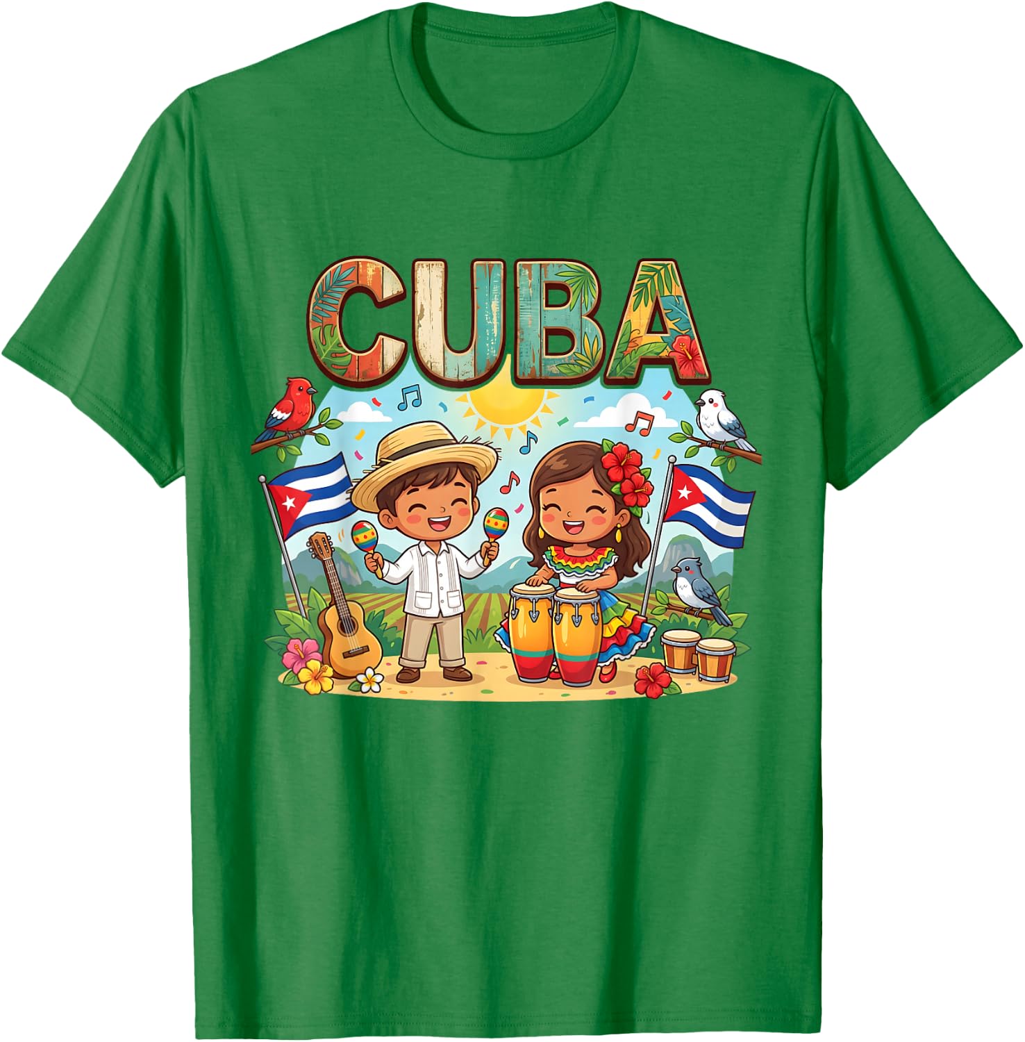 Cuba Tropical Heritage Kids Guajiro Congas Maracas Pride T-Shirt - T-Shirt | Irish Green