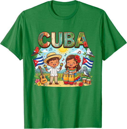 Cuba Tropical Heritage Kids Guajiro Congas Maracas Pride T-Shirt - T-Shirt | Irish Green