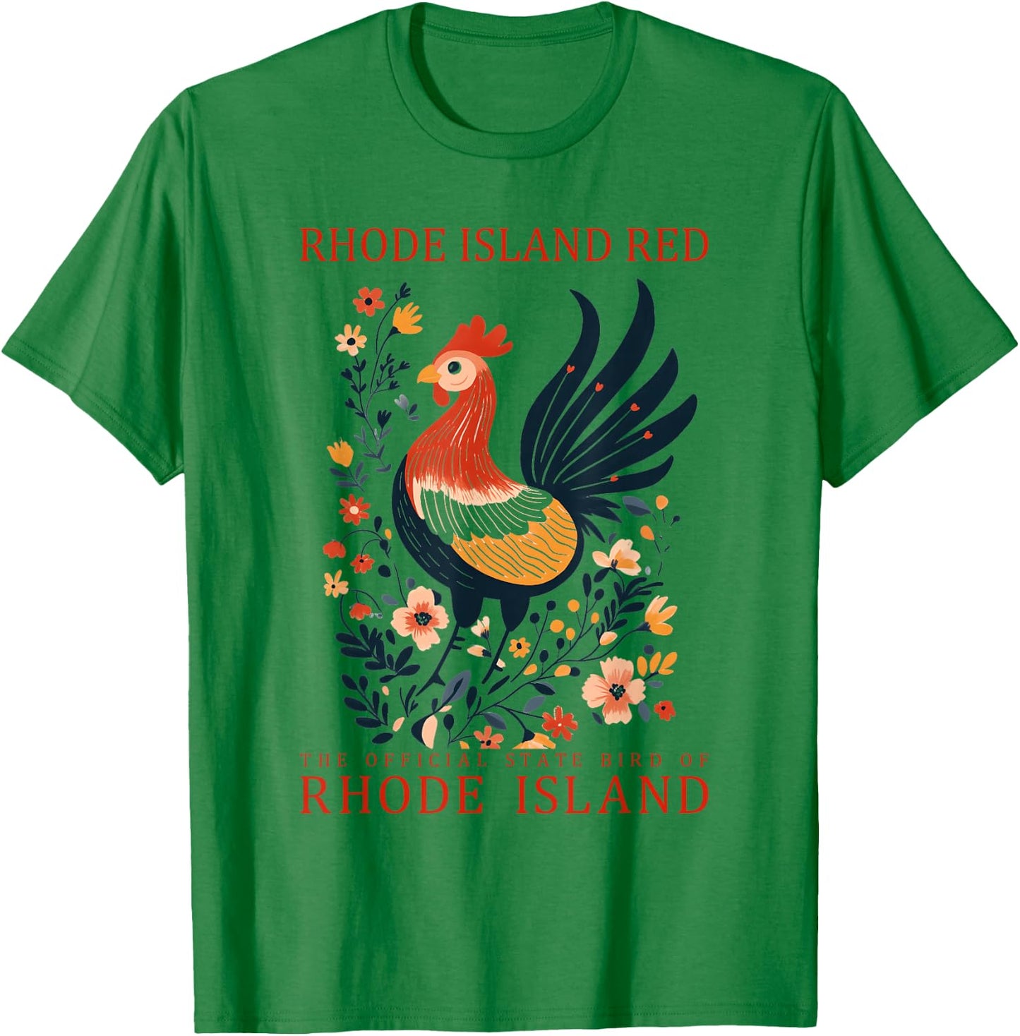 Rhode Island Red State Bird Rooster Folk Art T-Shirt - T-Shirt | Irish Green