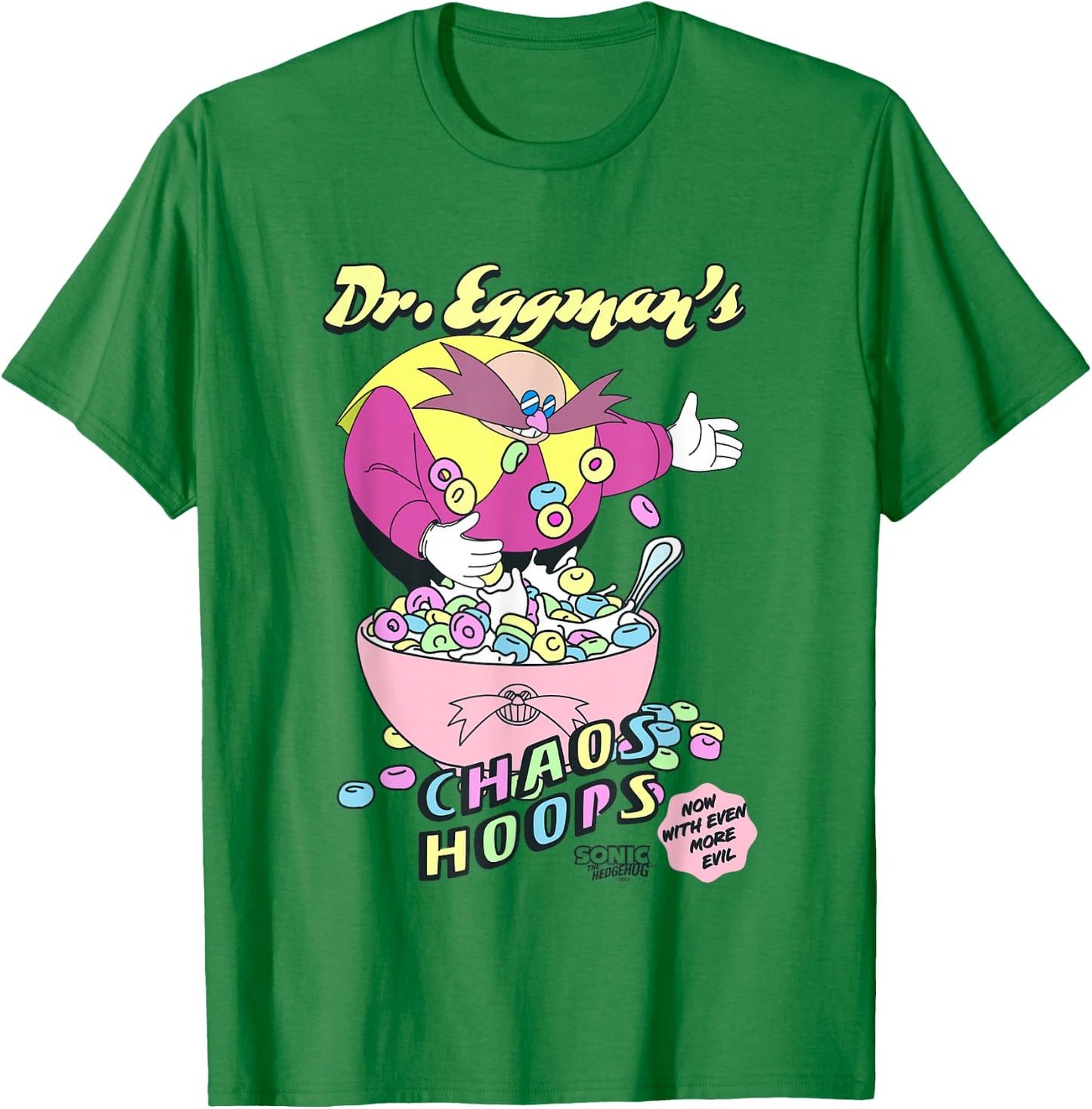 Sonic The Hedgehog Dr. Eggman's Chaos Hoops Cereal Retro T-Shirt - T-Shirt | Irish Green
