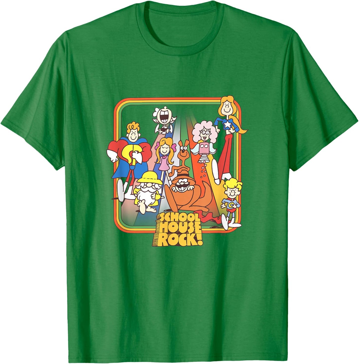 Schoolhouse Rock! Favorite Character Rainbow Outline Vintage T-Shirt - T-Shirt | Irish Green