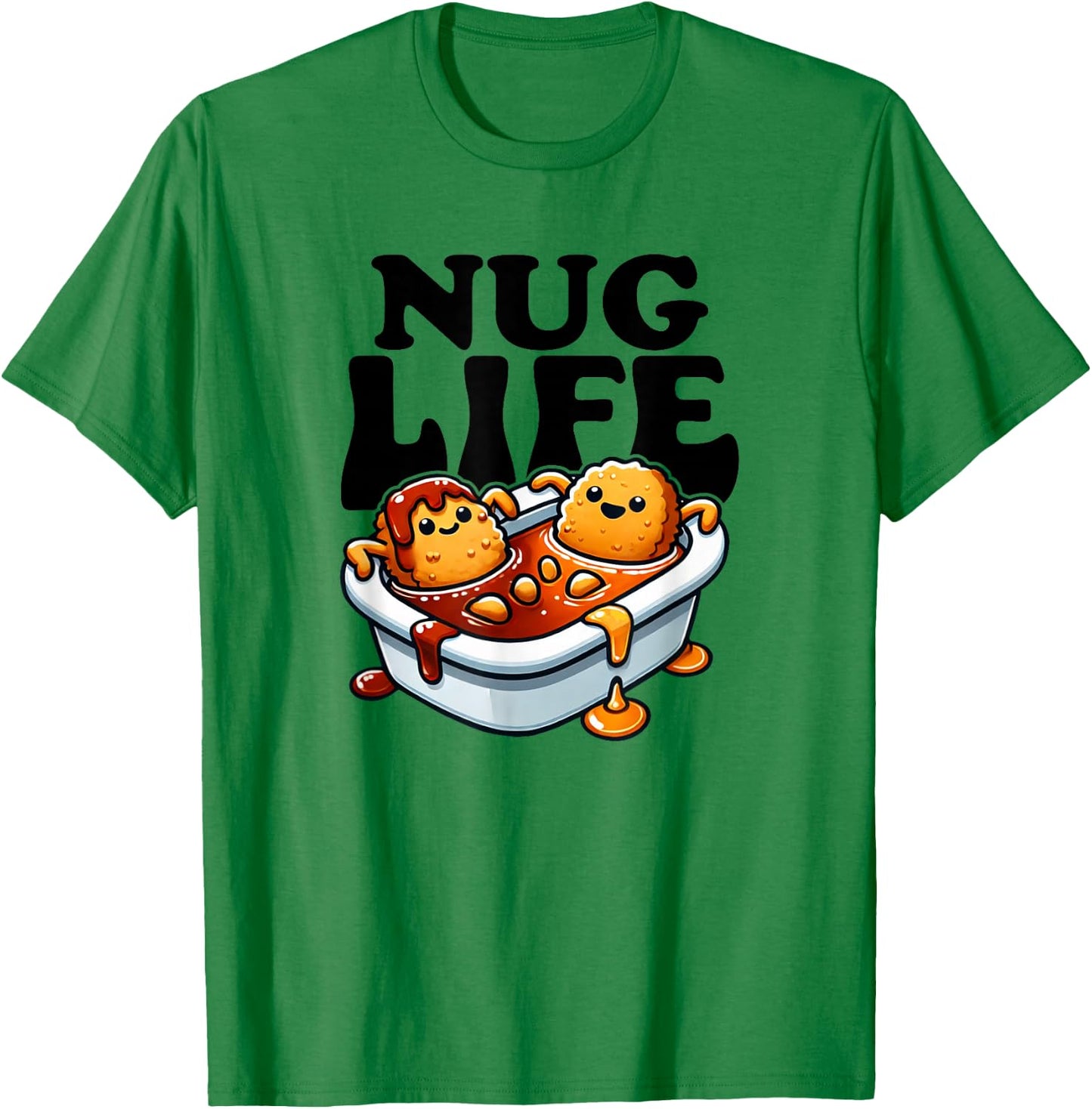 Nug Life Funny Chicken Nuggets in BBQ Sauce Cartoon Nugget T-Shirt - T-Shirt | Irish Green