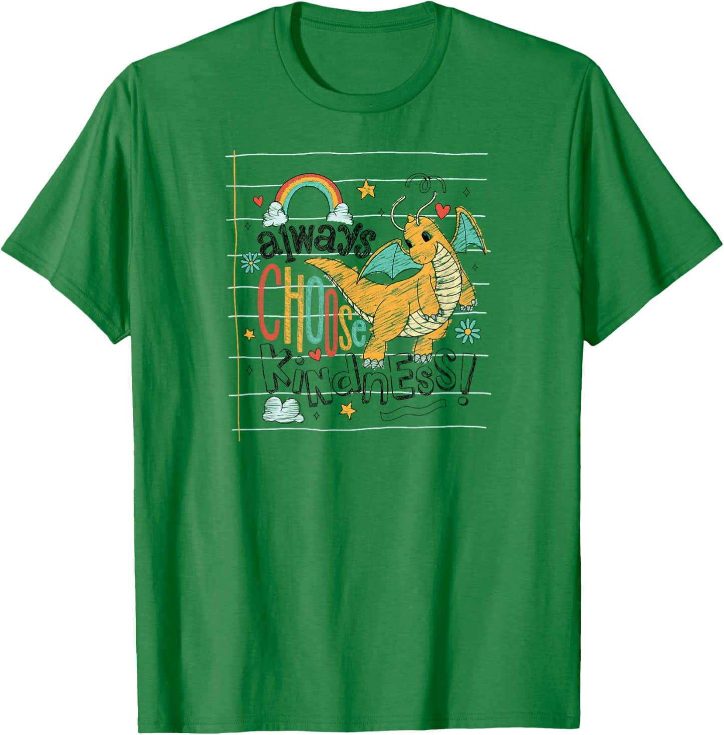 Pokémon - Dragonite Flying Always Choose Kindness Doodle T-Shirt - T-Shirt | Irish Green
