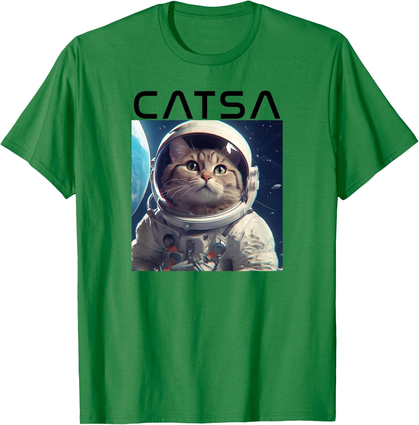 CATSA Cat Astronaut in Space Photo Funny Kitten & Kitty Pun T-Shirt - T-Shirt | Irish Green
