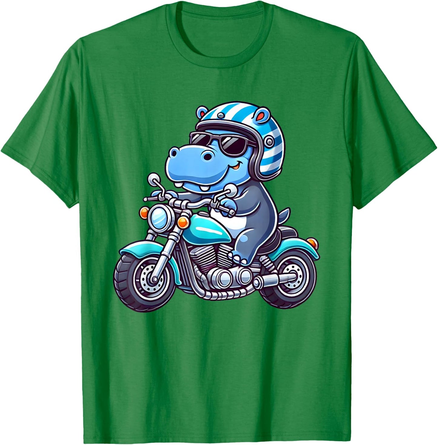 Kids Biker Motorcycle Riding Hippo Boys T-Shirt - T-Shirt | Irish Green