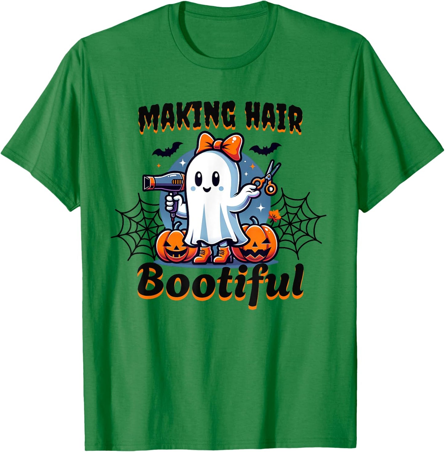 Halloween Hair Stylist Spooky Ghost Hairdresser Cosmetology T-Shirt - T-Shirt | Irish Green