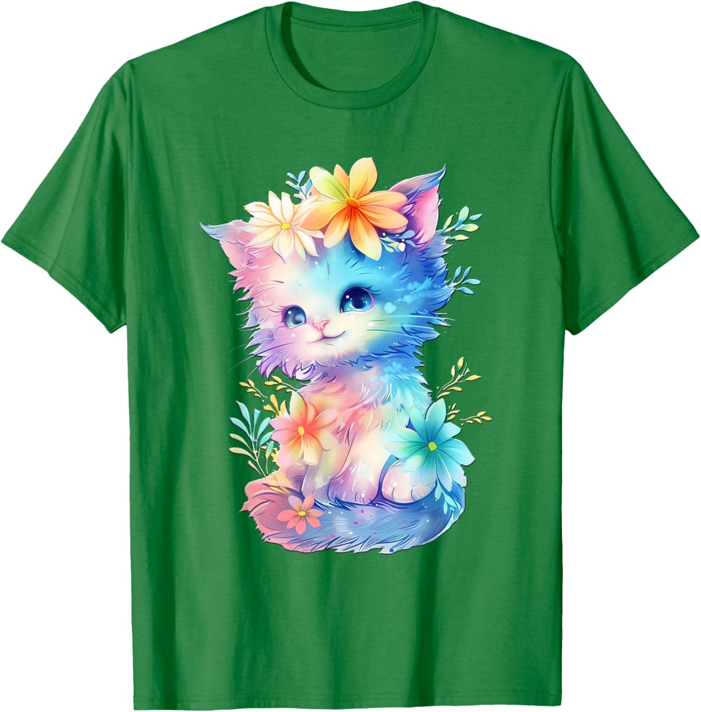 Baby Cat with Flowers Cute Cats Kitten Girls Daughter , White T-Shirt - T-Shirt | Irish Green