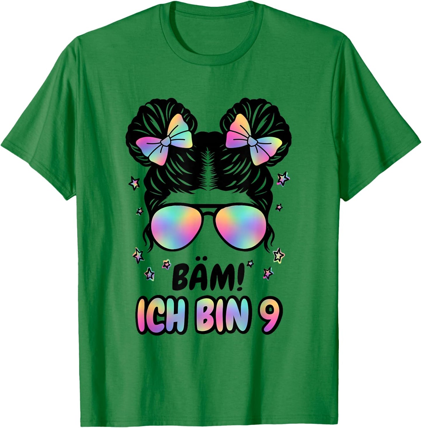 9. Geburtstag Mädchen Messy Bun Bäm! Ich Bin Neun T-Shirt - T-Shirt | Irish Green