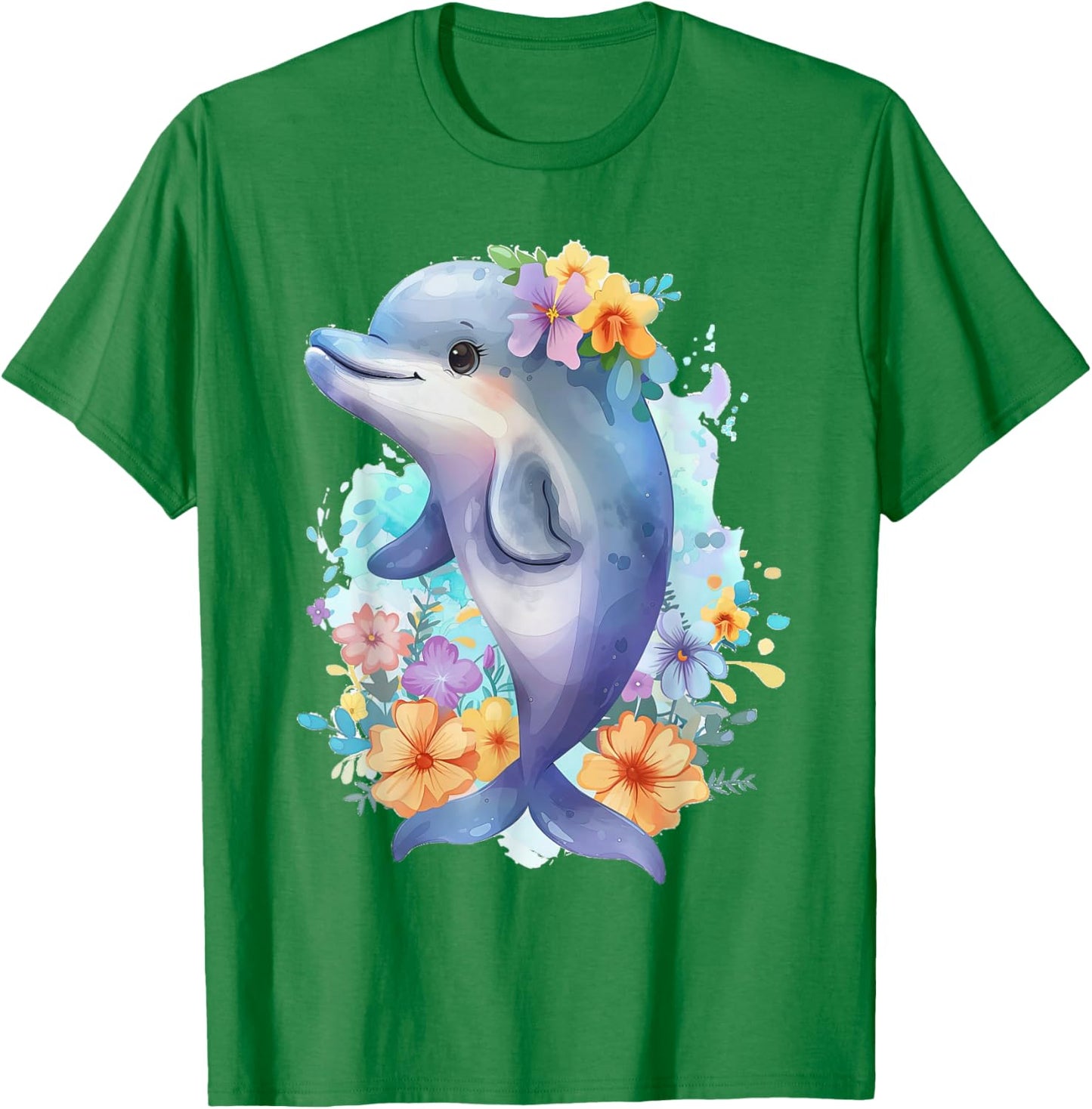 Dolphin with Flowers Cute Dolphins Fish Daughter T-Shirt - T-Shirt | Irish Green