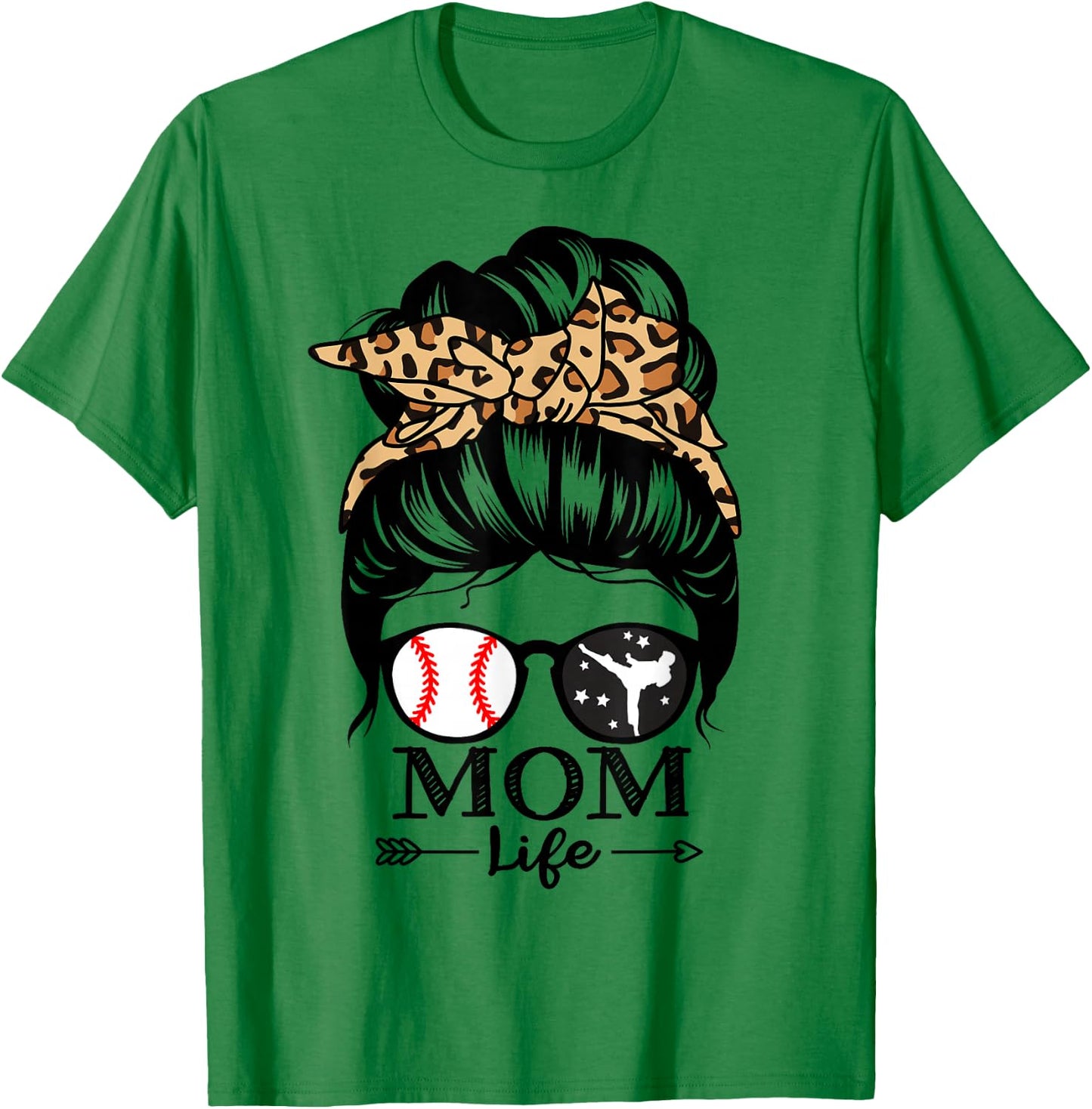 Mom Life Messy Bun Hair Funny Baseball Karate Mom T-Shirt - T-Shirt | Irish Green