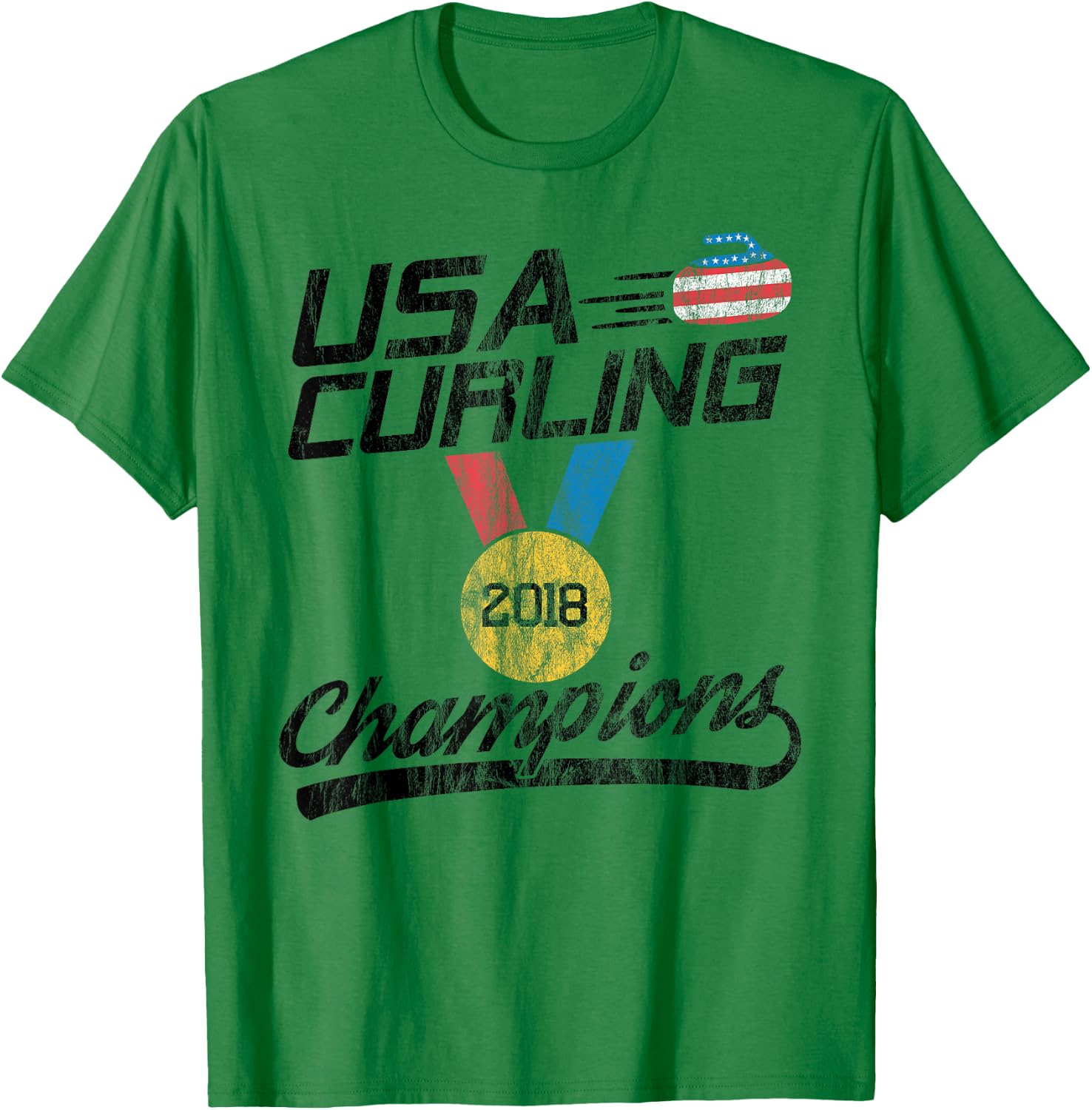 USA Red White and Blue Curling T Shirt 2018 Champion T-Shirt - T-Shirt | Irish Green