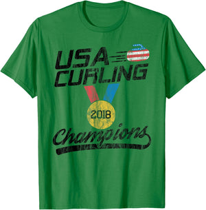 USA Red White and Blue Curling T Shirt 2018 Champion T-Shirt - T-Shirt | Irish Green