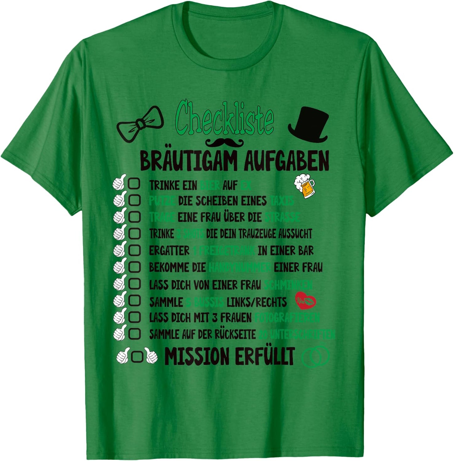 Groom Tasks Rumbling JGA Checklist , White T-Shirt - T-Shirt | Irish Green