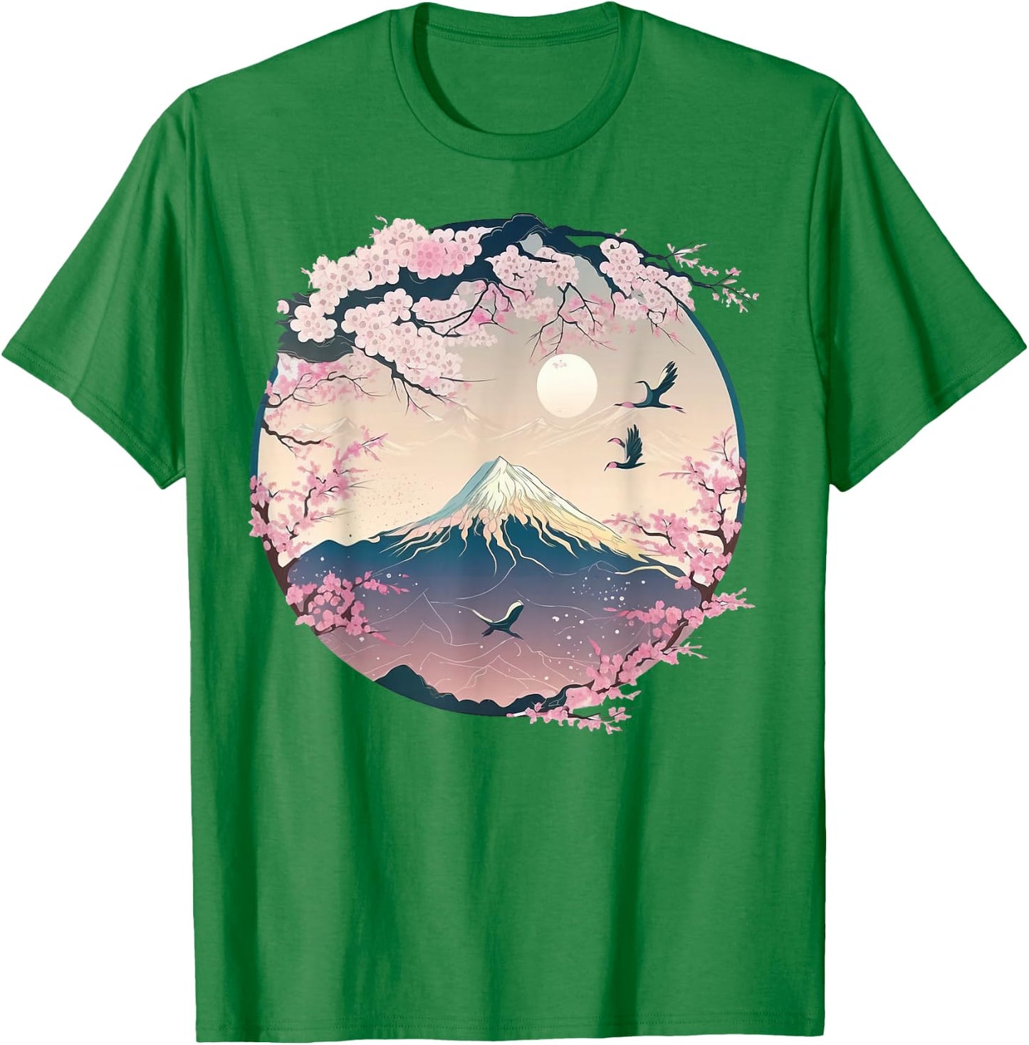 Japanese Sakura Garden Geisha Mount Fuji Cherry Blossom T-Shirt - T-Shirt | Irish Green