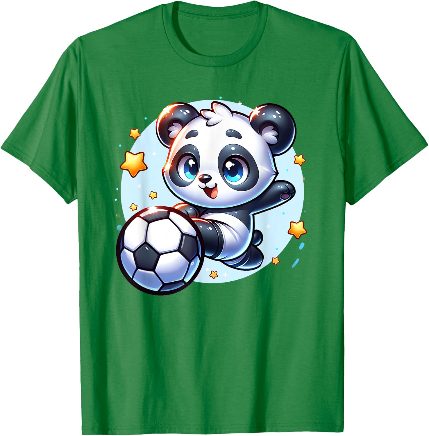 Panda Soccer Player Kicking Soccer Ball Cute Girls Graphic T-Shirt - T-Shirt | Irish Green