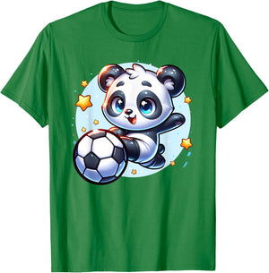 Panda Soccer Player Kicking Soccer Ball Cute Girls Graphic T-Shirt - T-Shirt | Irish Green