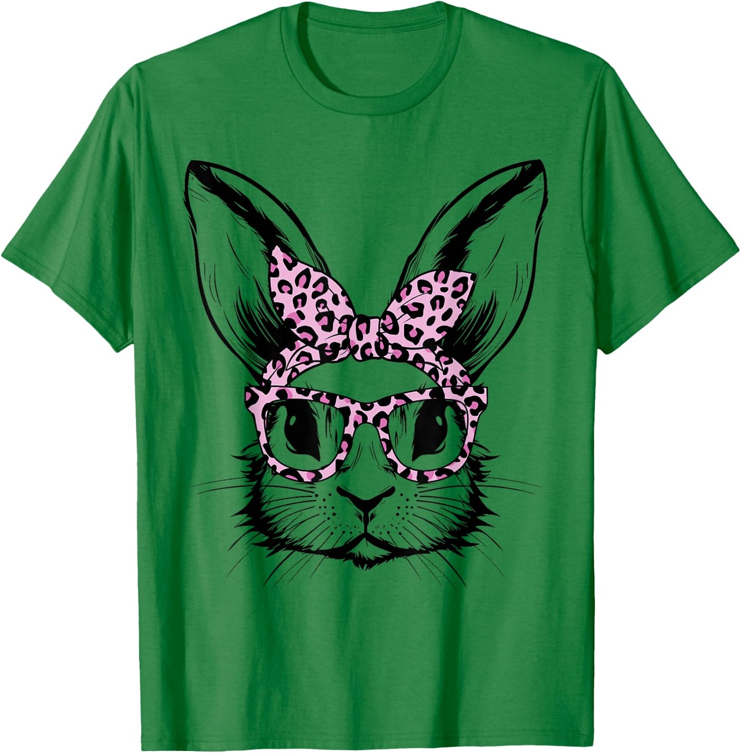Bunny Face With Leopard Glasses For Girls Kids Easter Day T-Shirt - T-Shirt | Irish Green