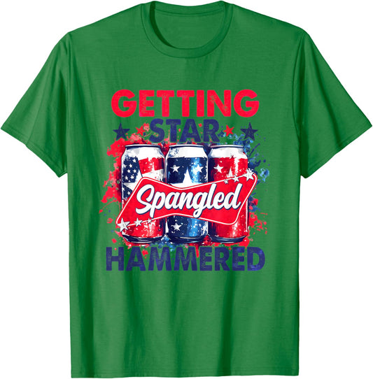 Getting Star Spangled Hammered Striped America 4th of July T-Shirt - T-Shirt | Irish Green