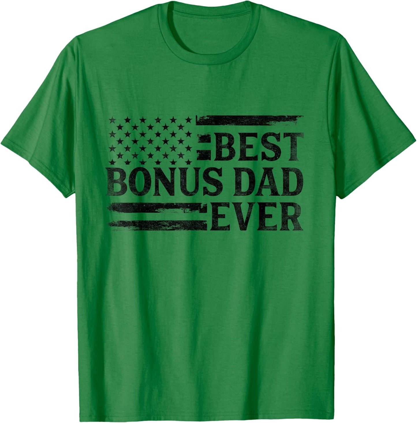 Best Bonus Dad Ever Black Vintage USA Flag Father's Day T-Shirt - T-Shirt | Irish Green