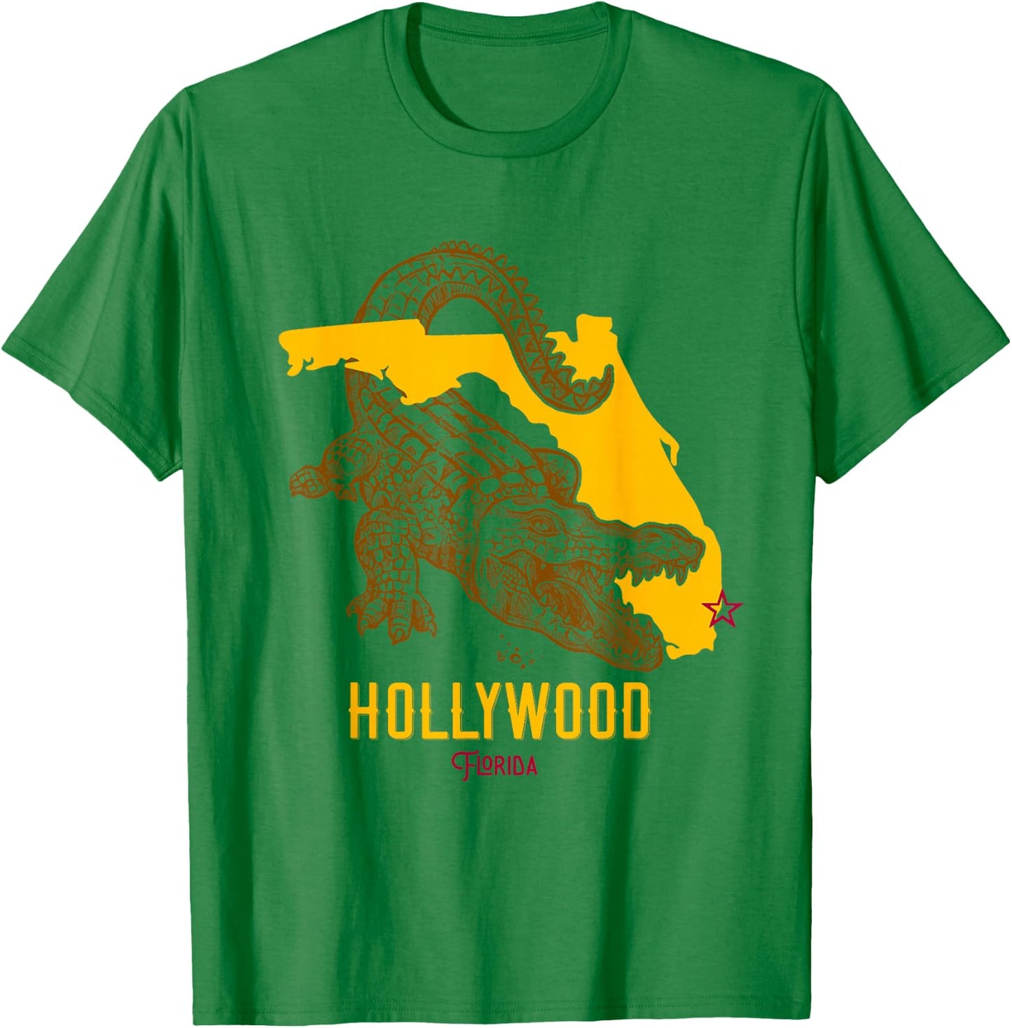 Hollywood Florida FL Aligator Vacation Surf Sunset T-Shirt - T-Shirt | Irish Green