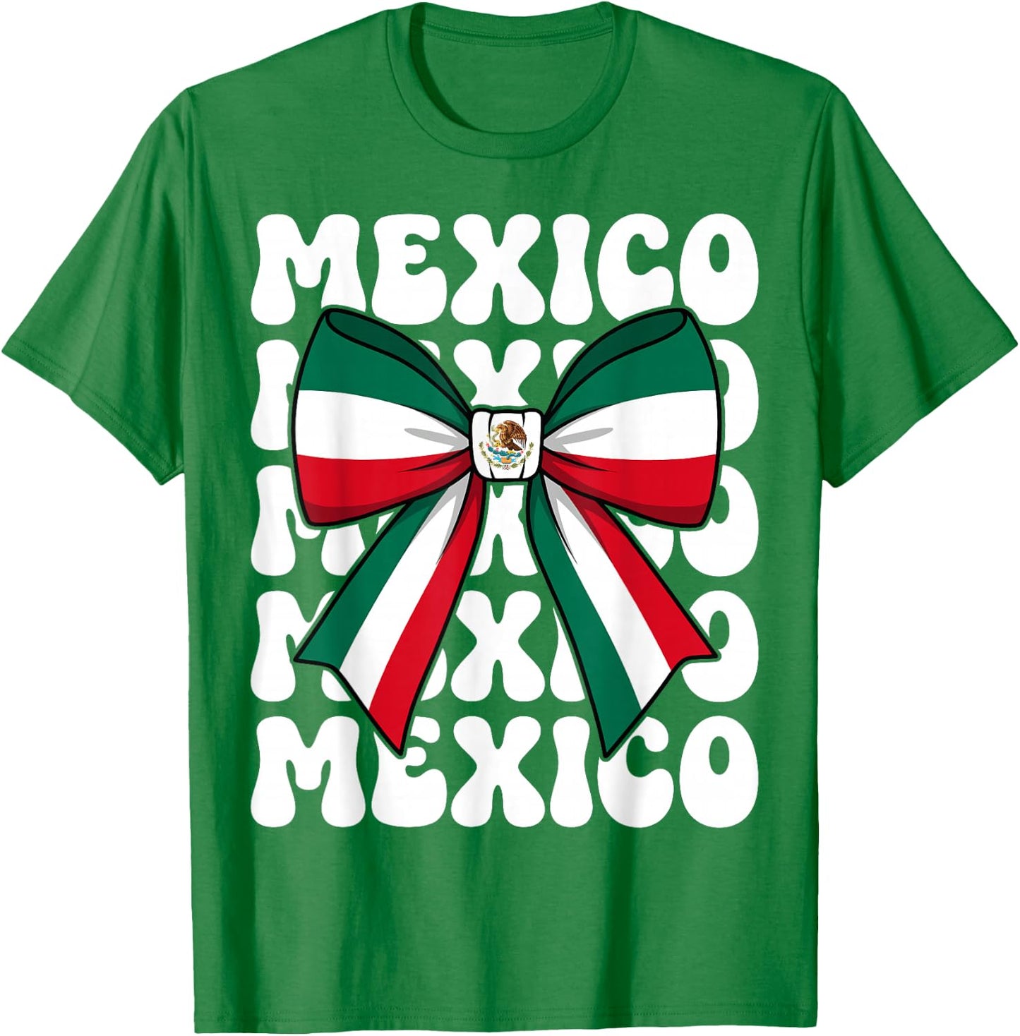 Mexico Coquette Bow Mexico Flag Cute Retro Mexican Girl T-Shirt - T-Shirt | Irish Green