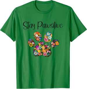 Stay Pawsitive Tierliebhaber mit Pfotenabdruck T-Shirt - T-Shirt | Irish Green