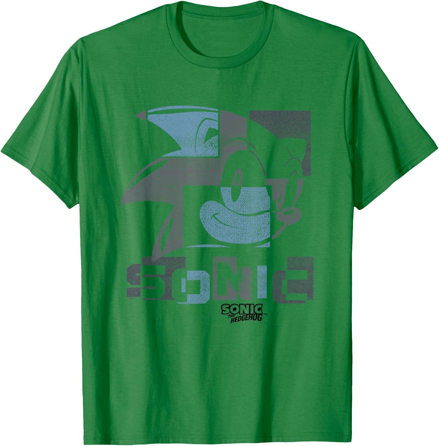 Sonic The Hedgehog Sonic Face Distressed Panels T-Shirt - T-Shirt | Irish Green
