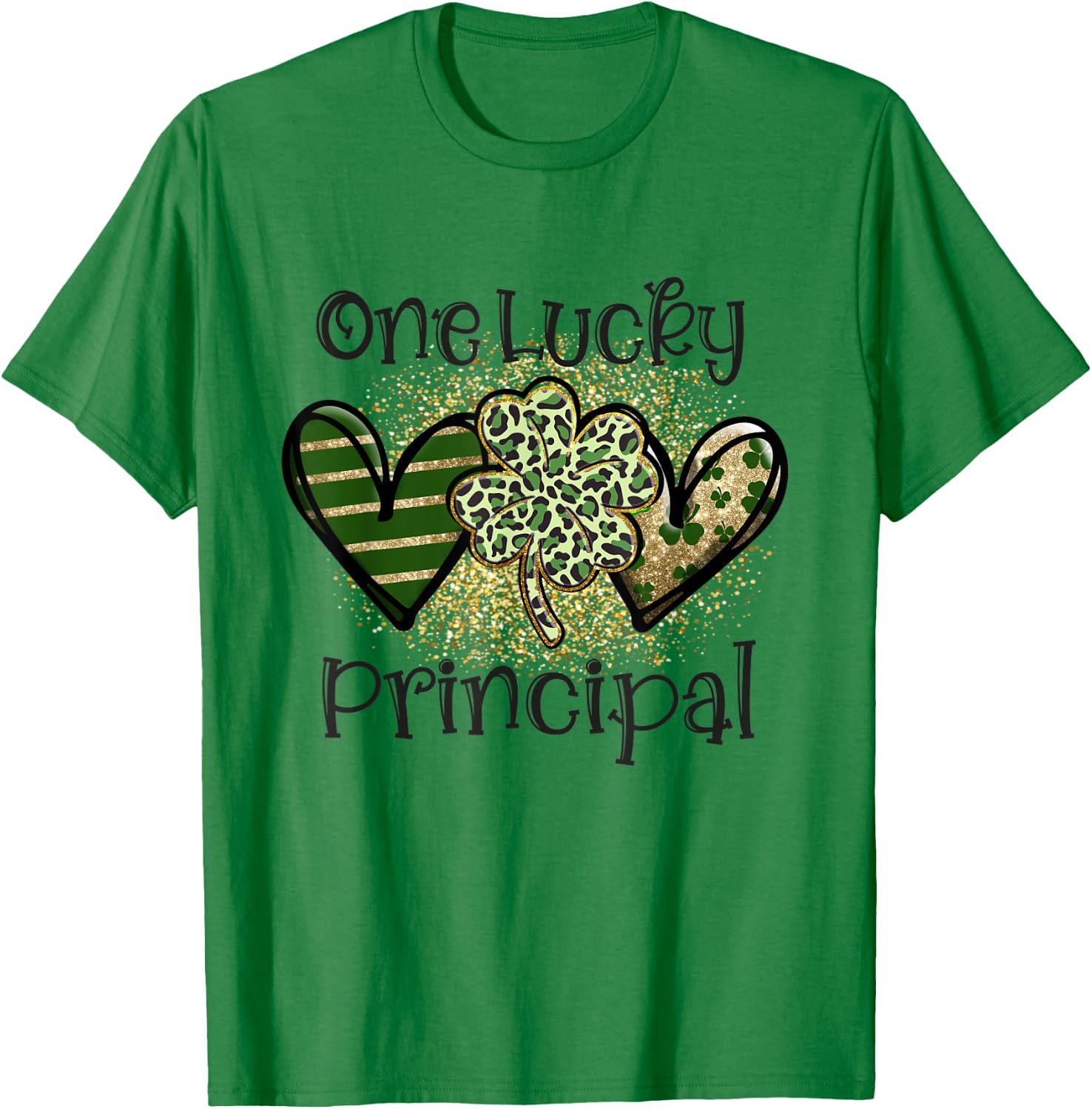 One Lucky Principal St Patricks Day Leopard Shamrock School T-Shirt - T-Shirt | Irish Green