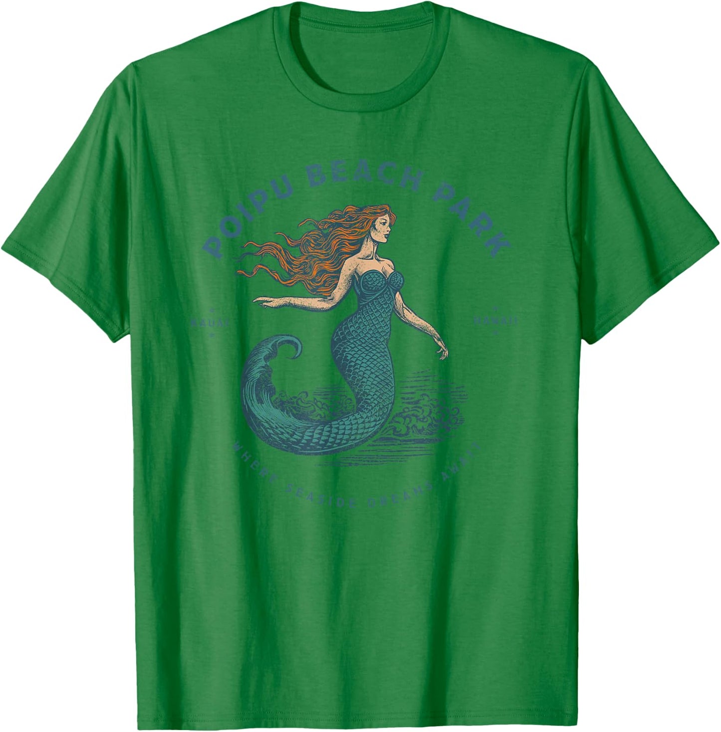 Poipu Beach Park Kauai Hawaii Retro Vintage Mermaid T-Shirt - T-Shirt | Irish Green