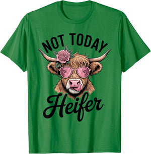 Sassy Highland Cow Not Today Heifer Attitude T-Shirt - T-Shirt | Irish Green