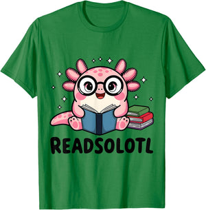 Readsolotl Funny Axolotl Read Books Book Lover Funny Reading T-Shirt - T-Shirt | Irish Green