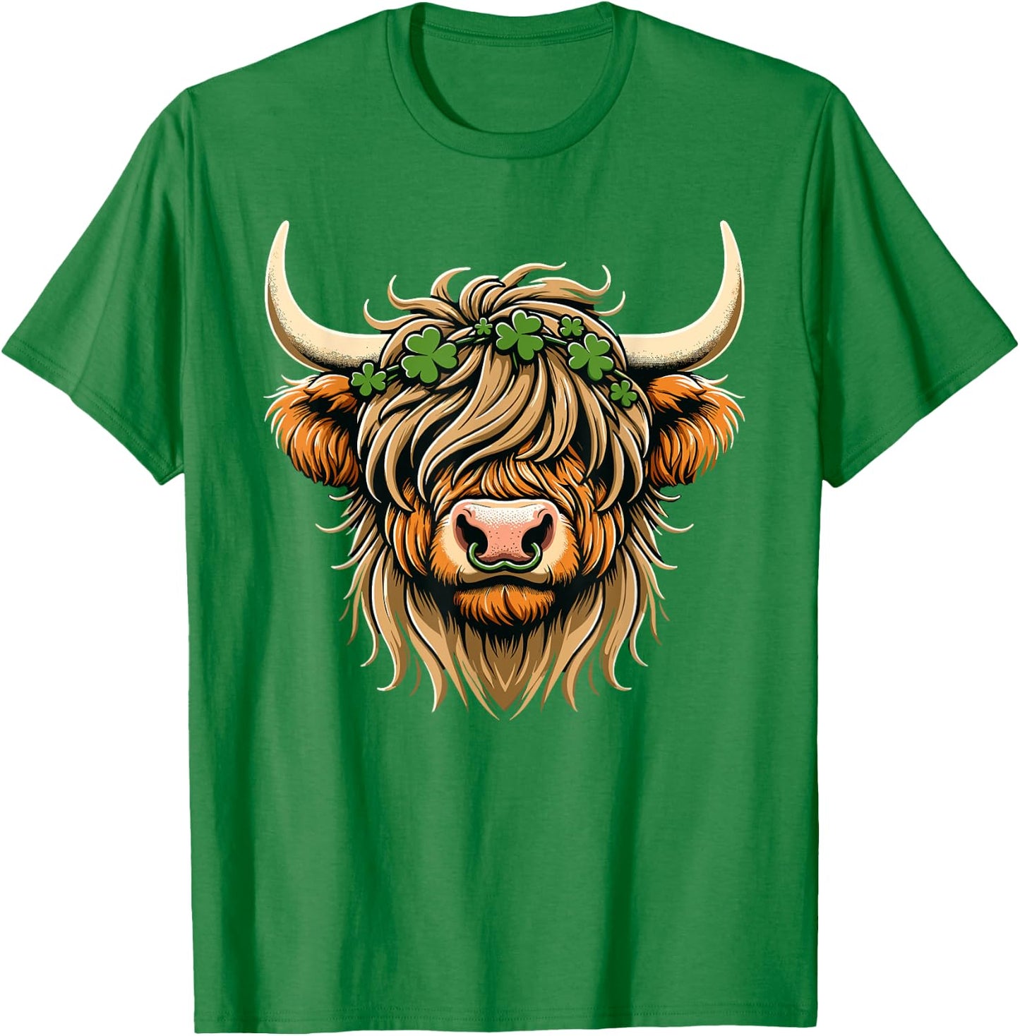 St Patricks Day Highland Cow Saint Paddys Men Women Kids T-Shirt - T-Shirt | Irish Green