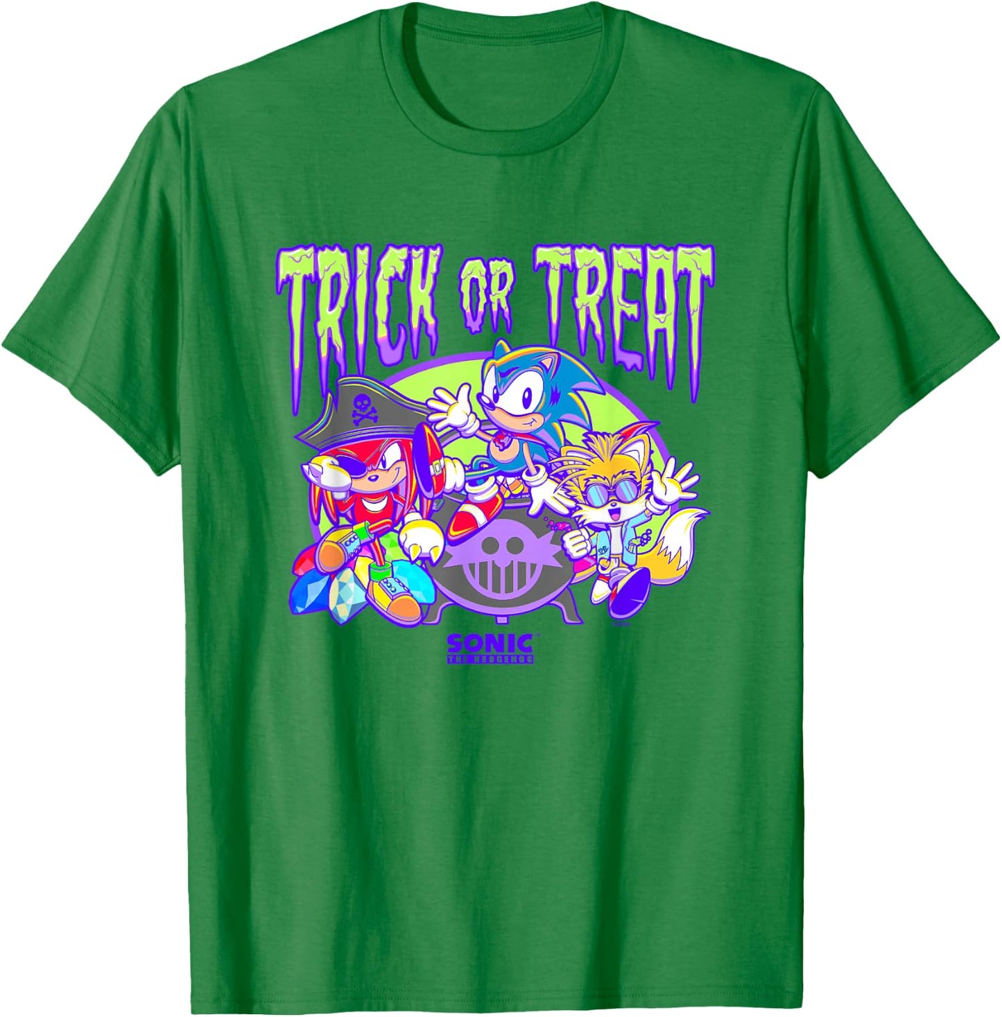 Sonic The Hedgehog Halloween Trick Or Treat Retro Neon Logo T-Shirt - T-Shirt | Irish Green