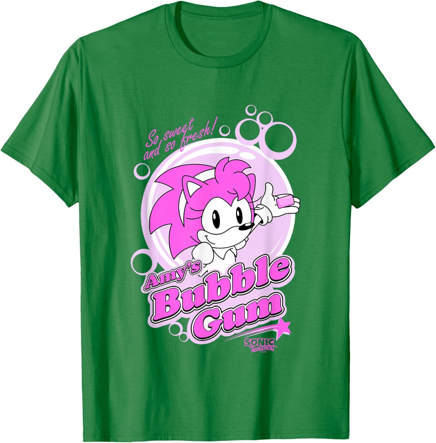Sonic The Hedgehog Amy's Bubble Gum Sweet and Fresh Retro T-Shirt - T-Shirt | Irish Green
